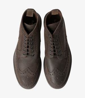 LOAKE Bedale Brogue Suede Boot - Dark Brown Waxy - Top View